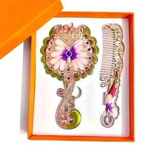 GIFT-BOXED METAL MIRROR COMB SET BUTTERFLY UNIQUE